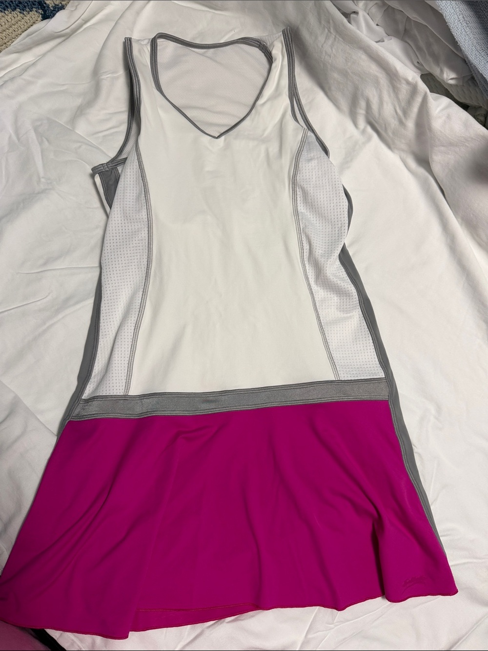 Sofibella White and Magenta Athletic Tank Dress with Gray Trim